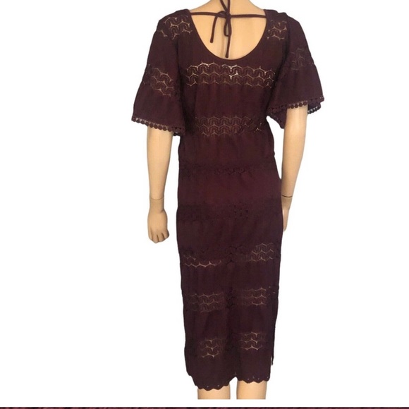 🛍Band of Gypsies Crochet 2 Piece Skirt .NWT Large - Burgundy  Short Sleeve - Picture 1 of 6